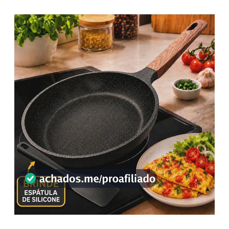 Frigideira Cerâmica Antiaderente Grande 24cm Acompanha Espátula Para Fogão A Gás Indução Cooktop Sem Óleo Não Gruda Profissional PÍTIA