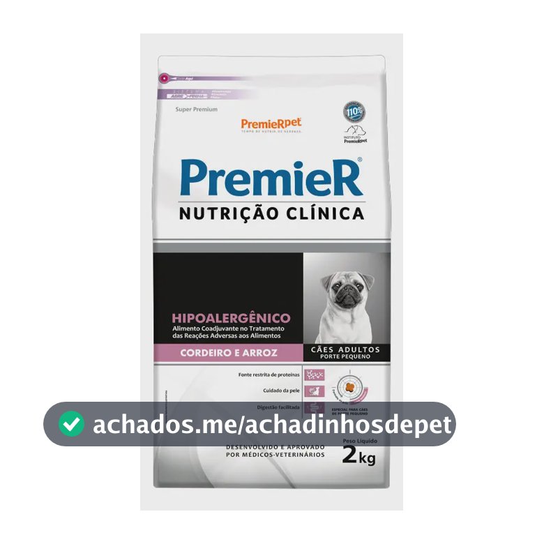 Ração Premier Clínica Hipoalergênico Cães de Pequeno Porte Cordeiro e Arroz 2kg