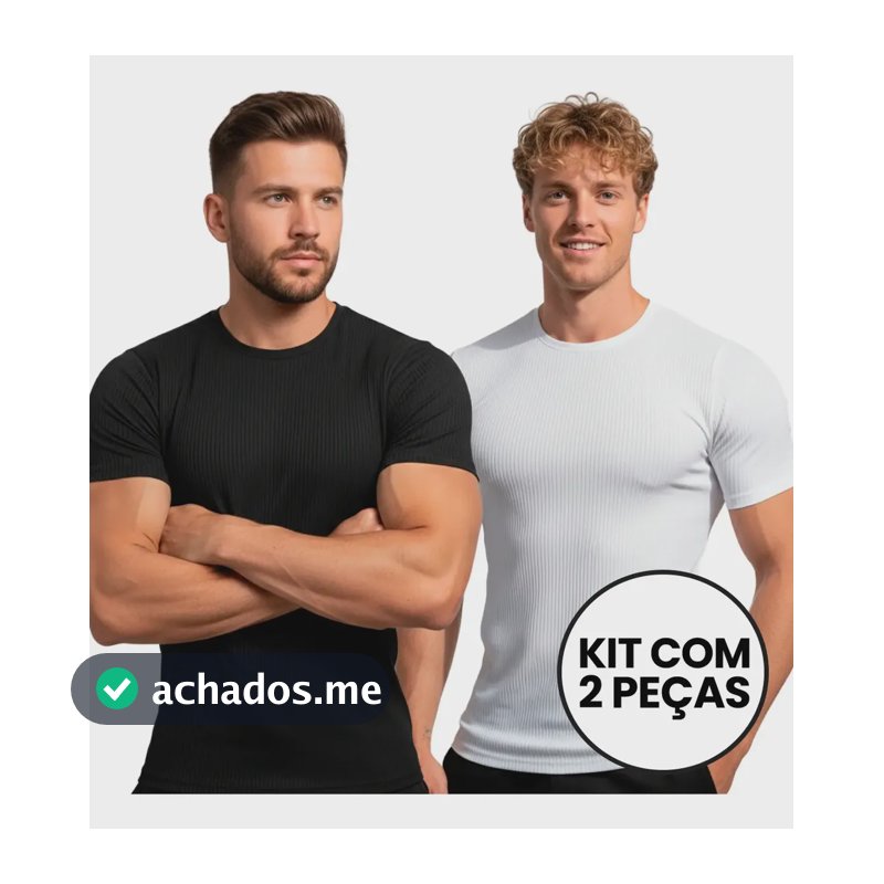 Kit 2 Camisetas Americana Canelada Textura Justa Básica Lisa Preto E Branco Liso G Ribana