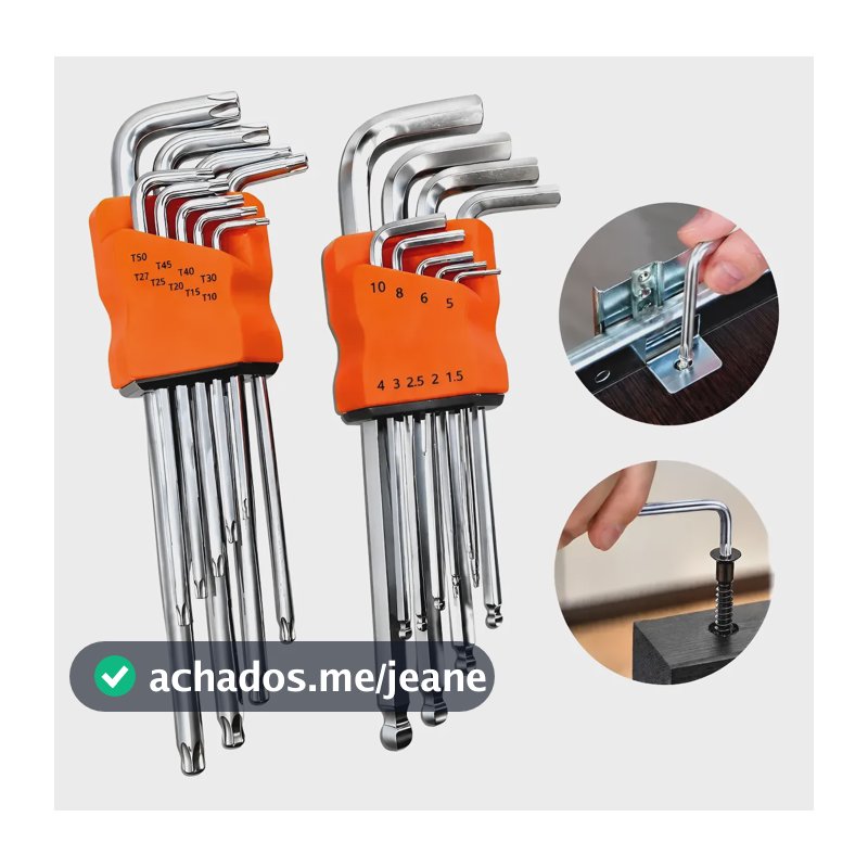 Kit Jogo Chaves Allen + Torx 18pçs Longa Cromo Vanádio