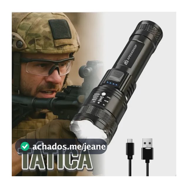 Lanterna Militar Tática Led Cree Recarregável Mais Forte Do Mundo Ultra Potente 1000m Zoom Alto Brilho Resistente Agua Sitio Fazenda