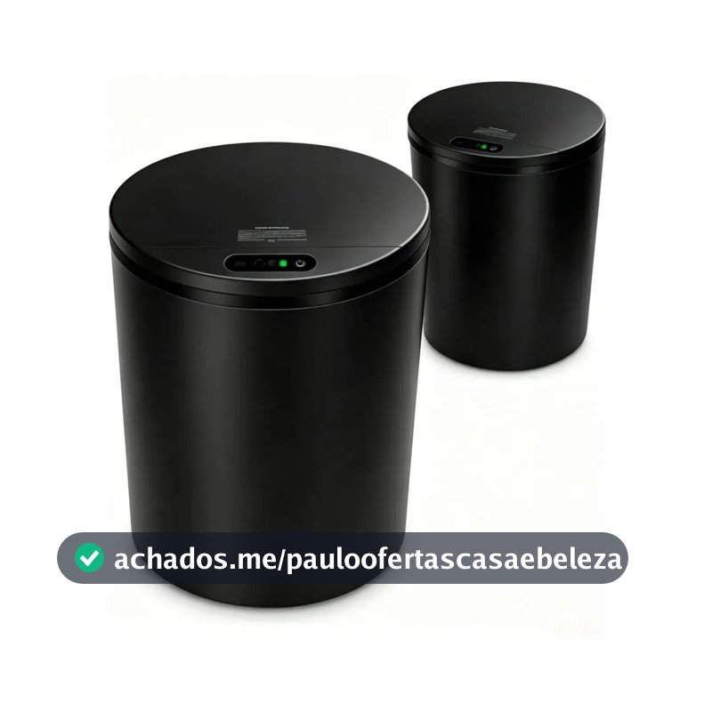 Lixeira Redonda Preta Inteligente 16L Automática com Sensor para Banheiro e Cozinha