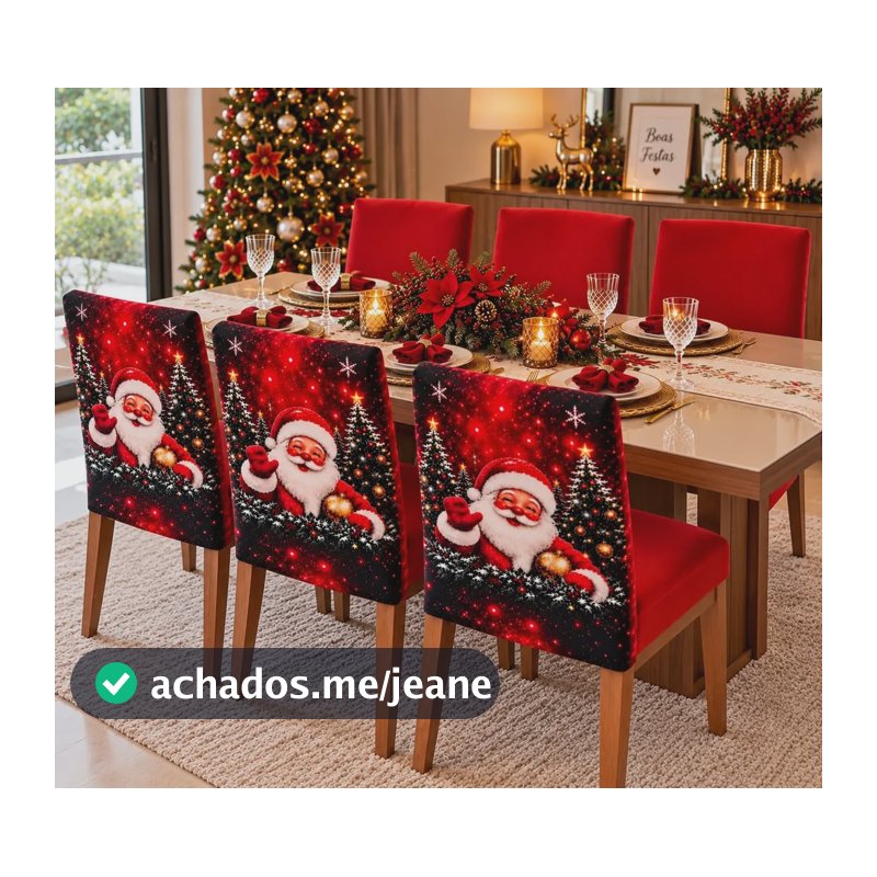 Kit 6 Capas De Cadeira Malha Gel Estampa Natal Encosto 70x45 Vermelho/papai Noel Papai Noel