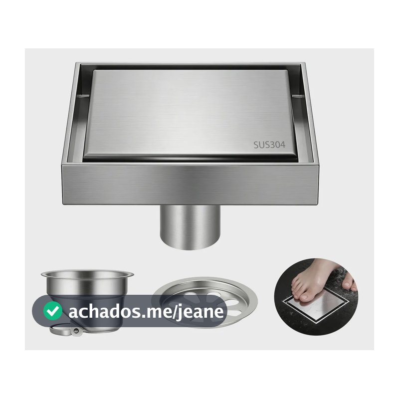 Ralo Oculto Inox 10x10 Quadrado Invisível Antiodor Banheiro