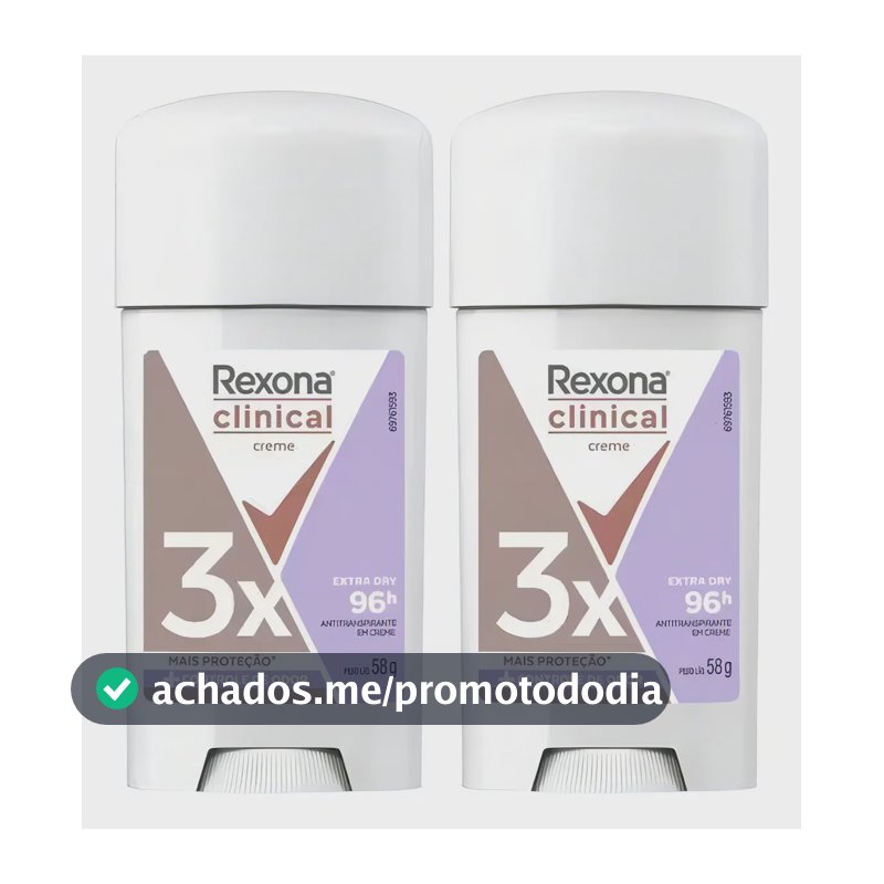 Kit Desodorante Rexona Clinical Extra Dry em Creme Para Mulheres, Com 2 Unidades de 58 g