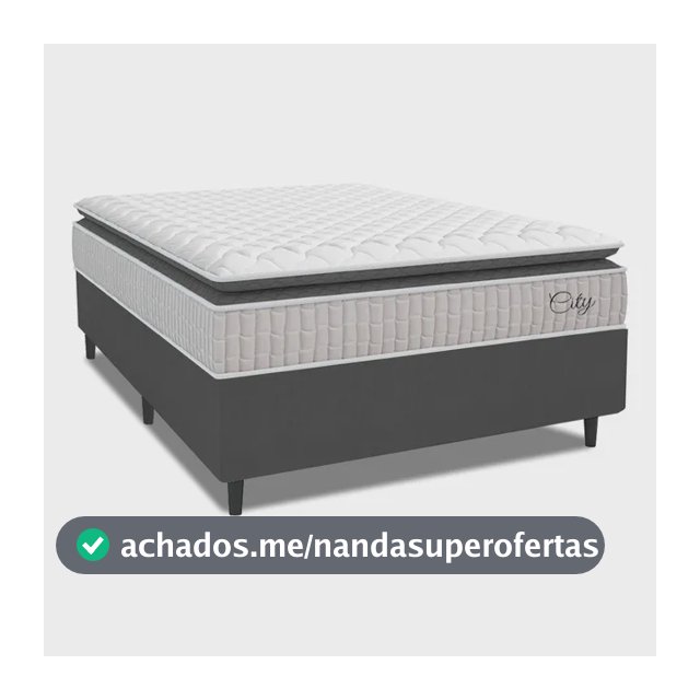 Cama Box Casal Molas Ensacadas City Pillow Preto Até 110kg Branco/cinza