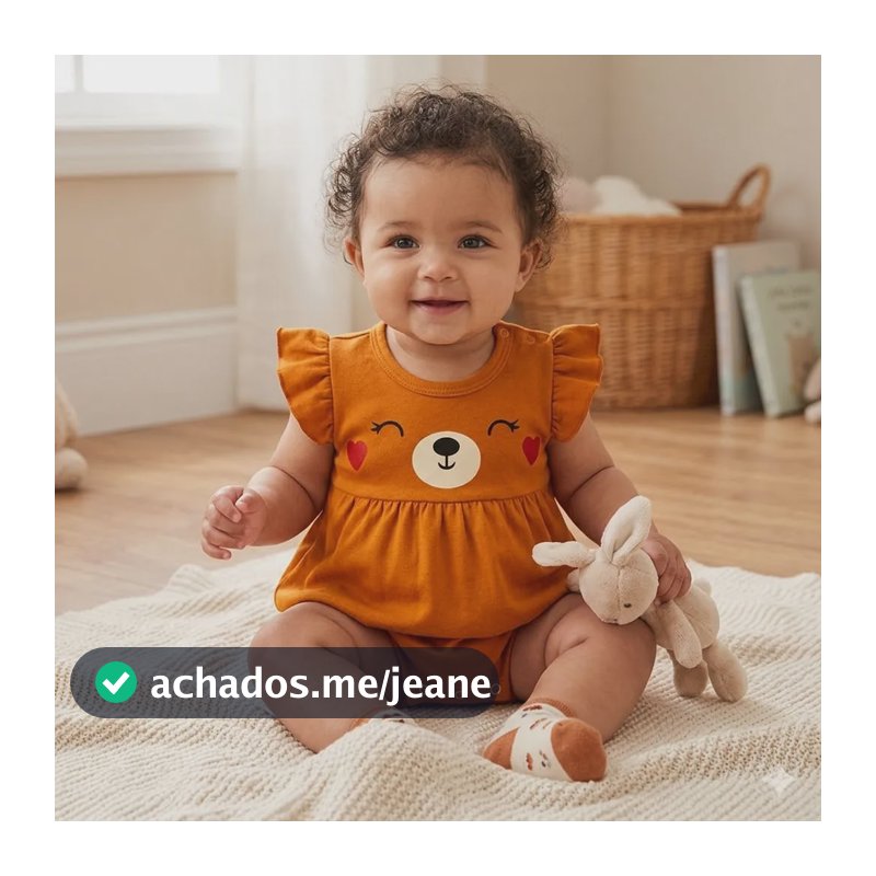 Macacão Curto Manguinha Babado Minimalista Para Bebê Menina Carameloriso 6-9m