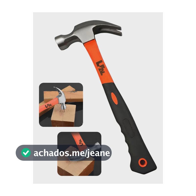 Martelo De Prego Profissional Tipo Unha Cabeça Em Aço Cabo Fibra Emborrachado Resistente Ferramenta Portátil E Multifuncional Construção Obra Casa Pedreiro Carpinteiro Serralheiro Reforma Marca Lfal