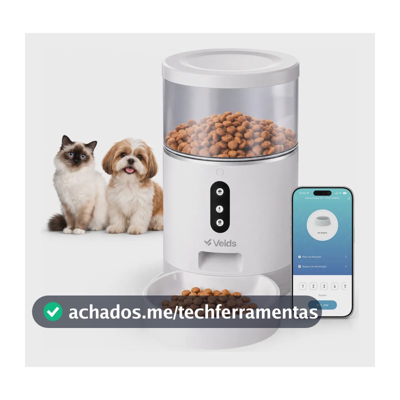 Comedouro Automático 4L Velds para Cães e Gatos com App e Programação de Porções, Branco
