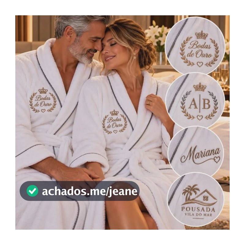Kit 2 Roupões Casal Luxo Bordado Noivos Padrinhos Presente Branco Bordado Personalizado G