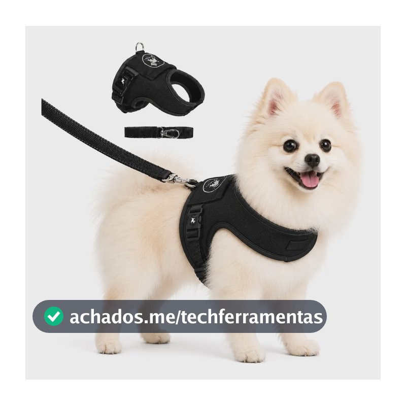 Coleira peitoral que não machuca confortável segura com guia e regulagem anti puxão para cachorro tamanho 3 Cor Preto Pet Finess