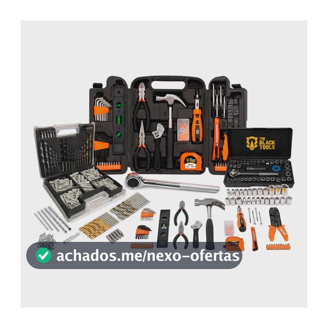 Kit Jogo De Ferramentas 129 Peças Com Jogo De 40 Soquetes Chaves E Kit 300 Peças Brocas E Buchas The Black Tools