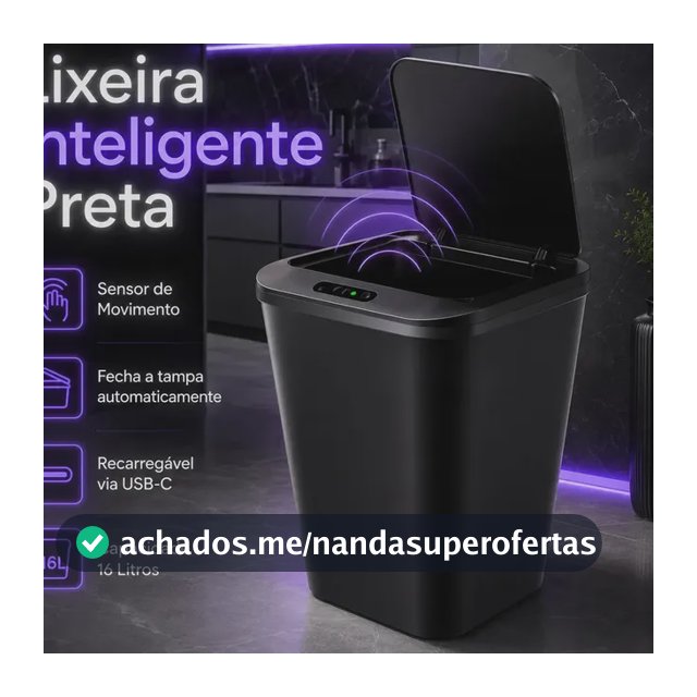 Lixeira Automática Inteligente Smart 16l Preto Sensor Banheiro Cozinha Estilo Moderno
