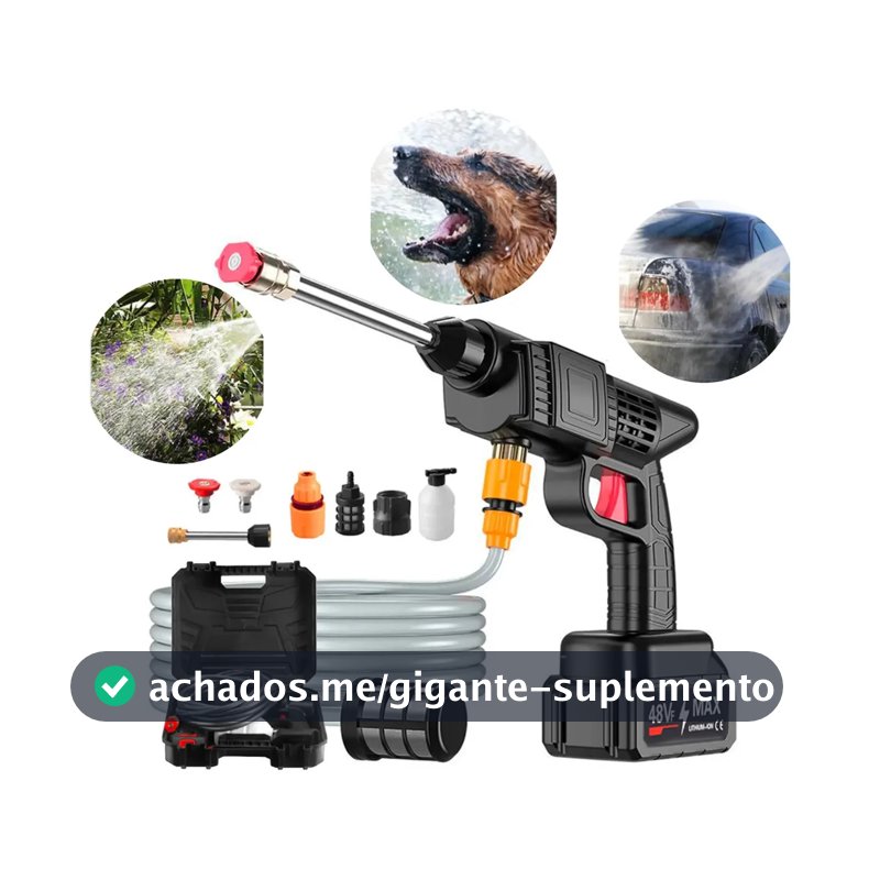 Lavadora Portátil sem fio Lava Jato Pistola 32 Bar Com 2 Baterias 48V Preto