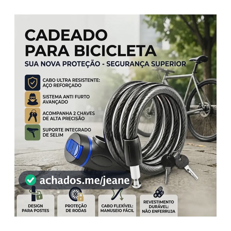 Cadeado Para Bicicleta Trava De Segurança Com Suporte Bike Preto