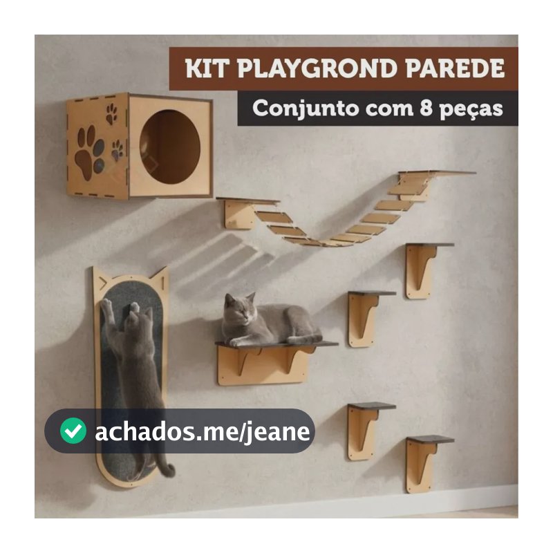Kit Gato Parede Mdf 8 Peças Nicho Ponte Prateleira Degraus