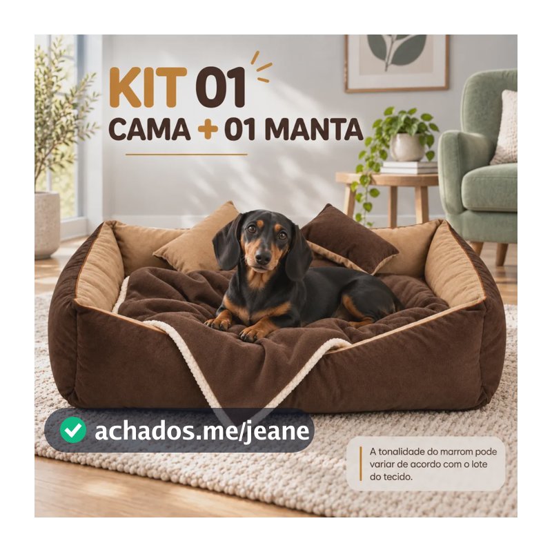 Kit 01 Cama Pet Suede + 01 Manta Cachorro Gato Médio Marrom