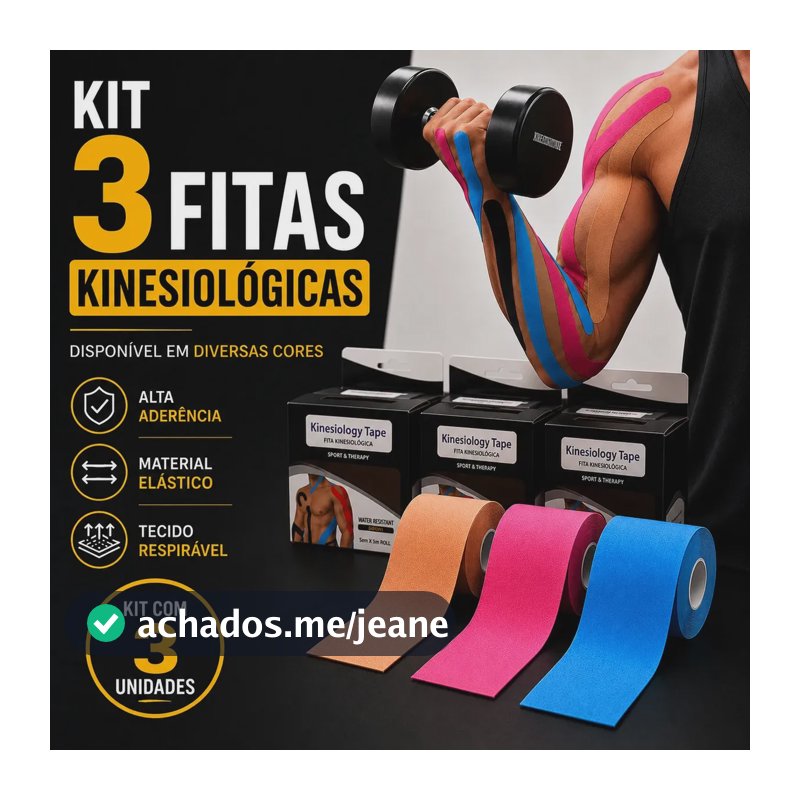 Kit 3 Fitas Kinesio Brisa.Ecom Kinesiology Taping Fita Cinesiológica Adesiva 5 Metros Por 5 Centímetros Tape Bandagem Elástica Articular Esportivas Corrida Academia Muscular Fisioterapia