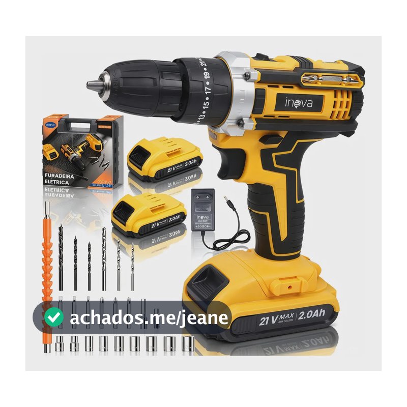 Parafusadeira e Furadeira Inova 21V de Impacto Sem Fio com 2 Baterias e Maleta