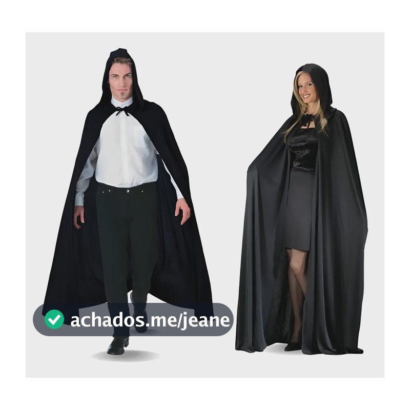 Capa Gigante Preta Capuz Adulto Fantasi Luxo Hallowwen Grand Preto Adulto
