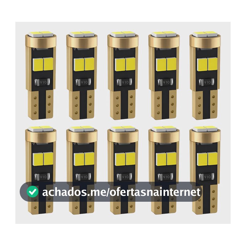 10 Lâmpadas T5 Pinguinho 6 Leds 6000k Painel Carro Premium T5 Azul-marinho Branco-frio