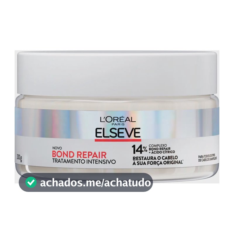 L'Oréal Paris Elseve Bond Repair Máscara de Tratamento Intensivo, com Ácido Cítrico e Glicina, Repara Ligações Capilares Quebradas, Reconstrução Profunda de Fios Danificados, 200g