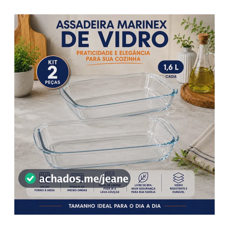 Kit de Assadeira Marinex Nadir Figueiredo Retangular de Vidro Temperado para Forno e Micro-ondas – 2 Peças