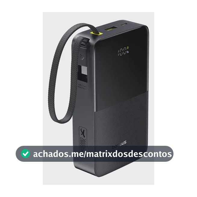 Power Bank Baseus Bipow2 Pro FC51 20000mAh 22,5W Carregamento Rápido Cabo USB-C Integrado Display Digital Carrega 3 Dispositivos Proteção Inteligente Preto