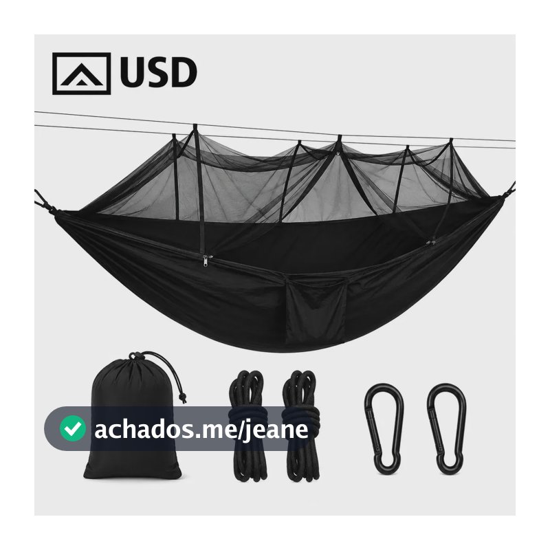 Rede de Dormir com Mosquiteiro USD Nylon 260x140cm 300kg Camping Cor Preto