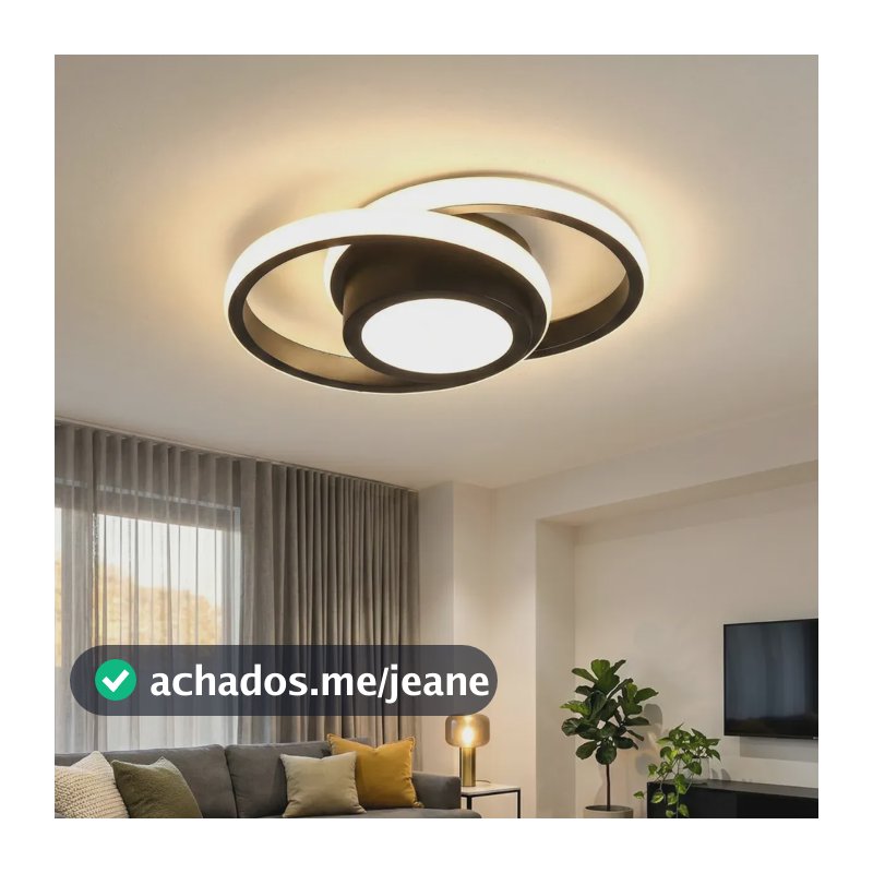 Luminária Led  Luz Central Redonda Moderna 3 Em 1 Lustre 127/220v Preto