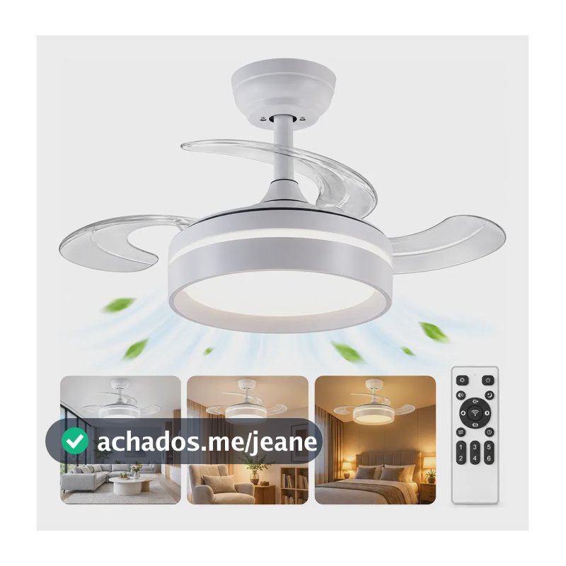 Ventilador De Teto 71cm Controle Remoto Bivolt Silencioso 30 Cm 60 Hz Branco 127/220v Transparente Policarbonato 3