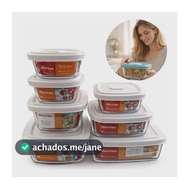 Kit 7 Potes Marinex Vidro Com Tampa Facilita Envio Imediato