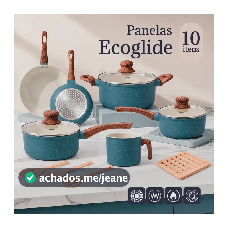 Jogo de Panelas Tuut Ecoglide com 10 Peças, Antiaderente Cerâmico e Para Indução