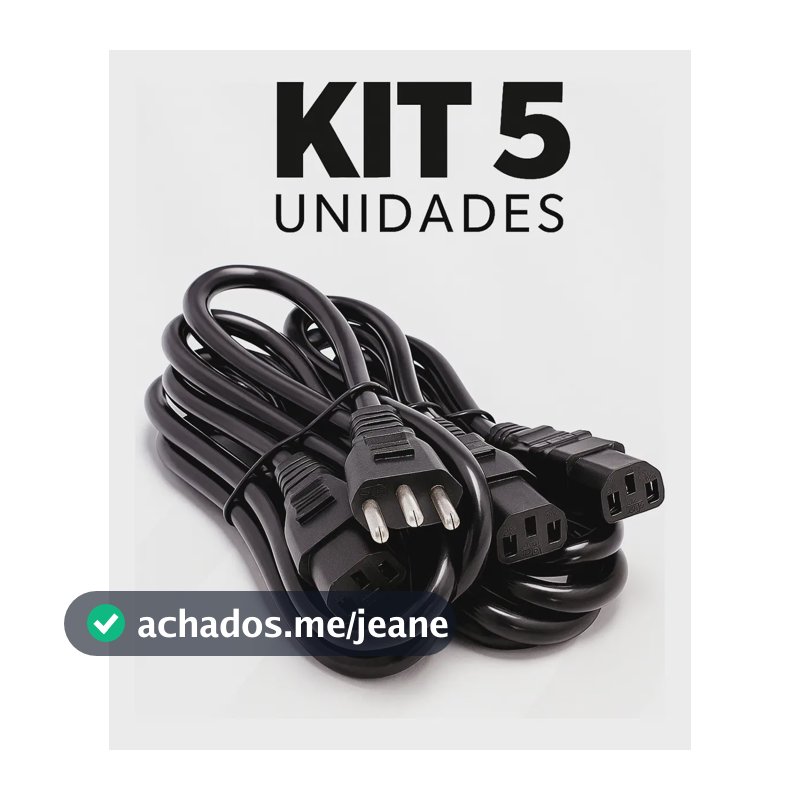 Kit 5 Cabos de Força Tripolar 10A Bartolotti Para Computador Monitor Tv 1,5m