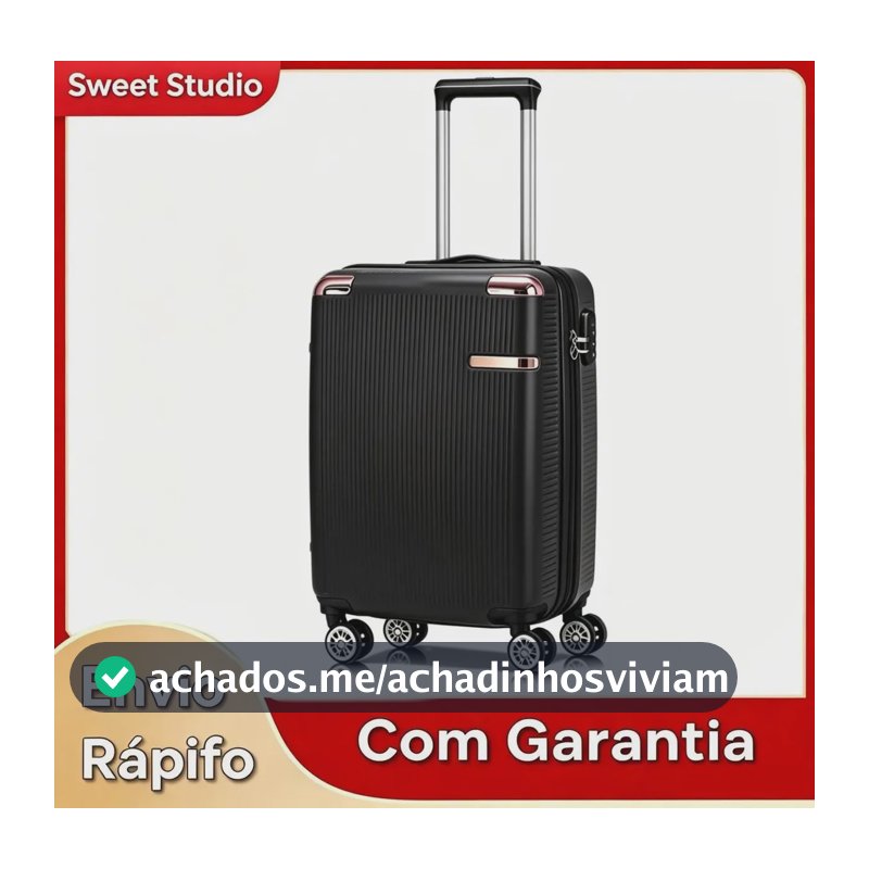 Mala de Bordo Rígida ABS Preto Sweet Studio com Rodas Duplas 360° para Viagem