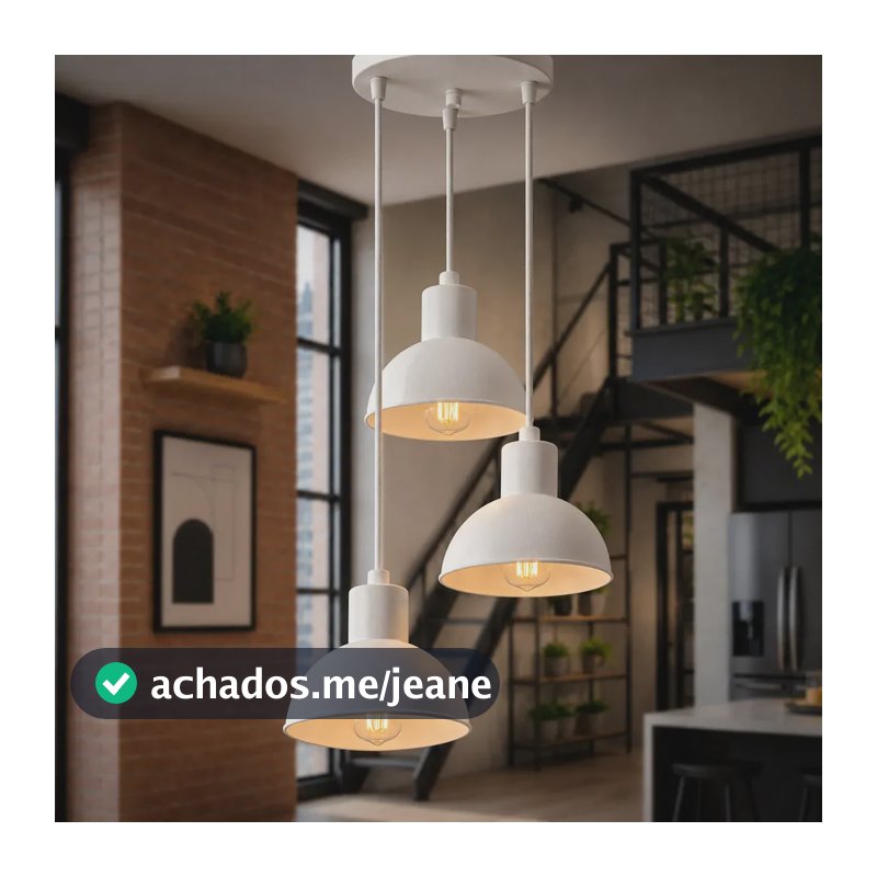 Lustre Pendente Triplo Joana Branco de Alumínio, para Teto com 3 Lâmpadas E27