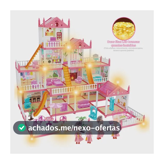 Casinha De Boneca Castelo Da Princesa 283 Pcs Rosa Com Quatro Bonecas