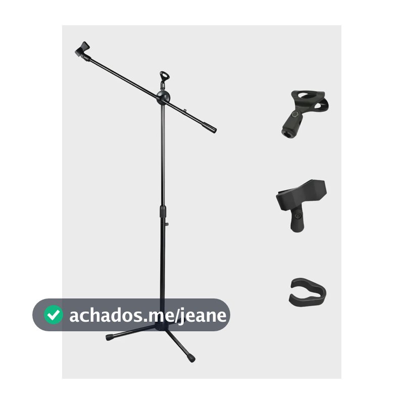 Pedestal Para Microfone Tripé Girafa Alumínio 2 Cachimbos Preto