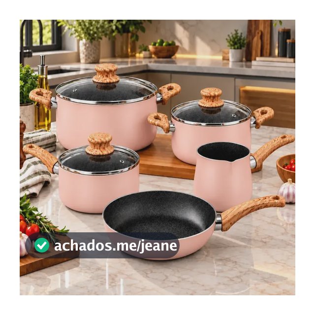 Jogo De Panelas 5 Peças Antiaderente Cerâmica Caçarolas Luxo Rosa