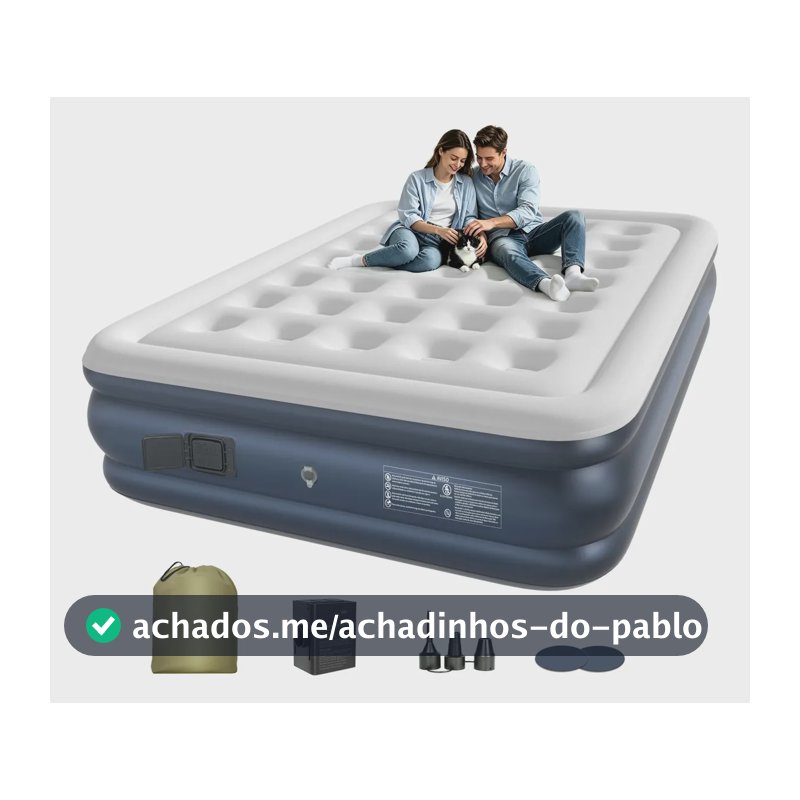 Ecozendsy Colchão Inflável Casal Queen Size com Bomba Recarregável Embutida para Camping 200x154x43cm