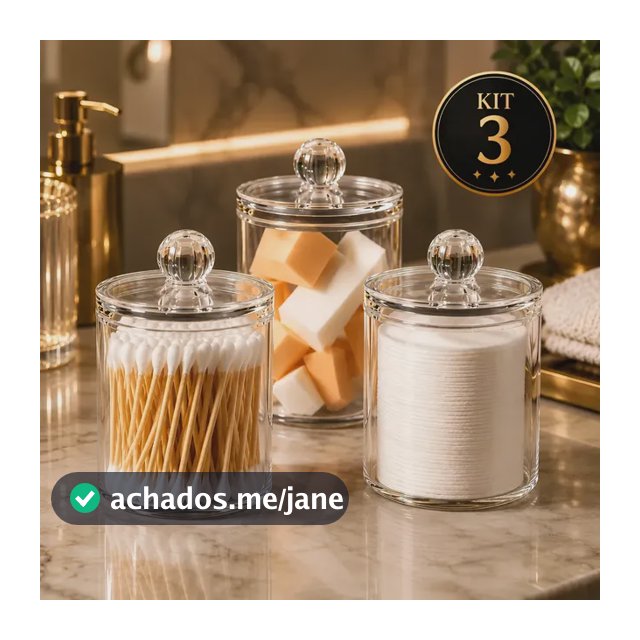 Kit 3 Porta Algodão E Cotonete Organizador Banheiro Quarto T Transparente Liso