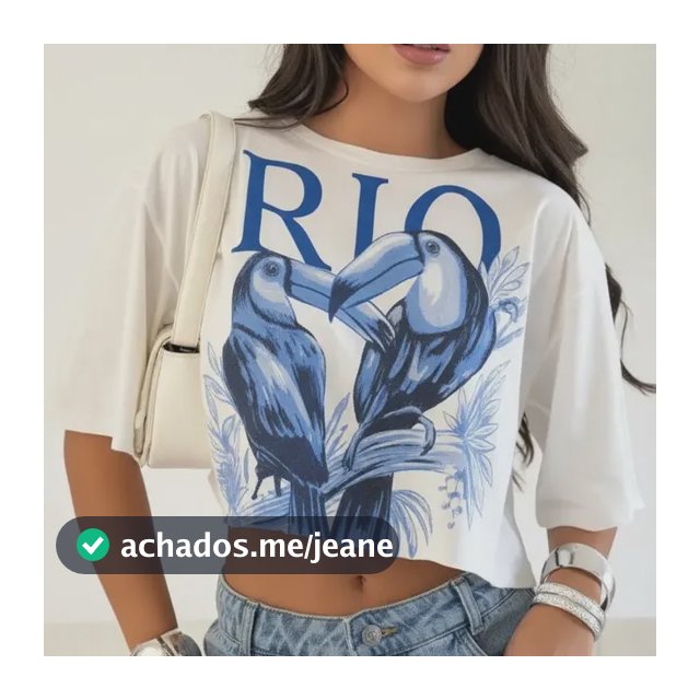 Camiseta Cropped Oversized Estampa Rio Azul T-shirt Blusa