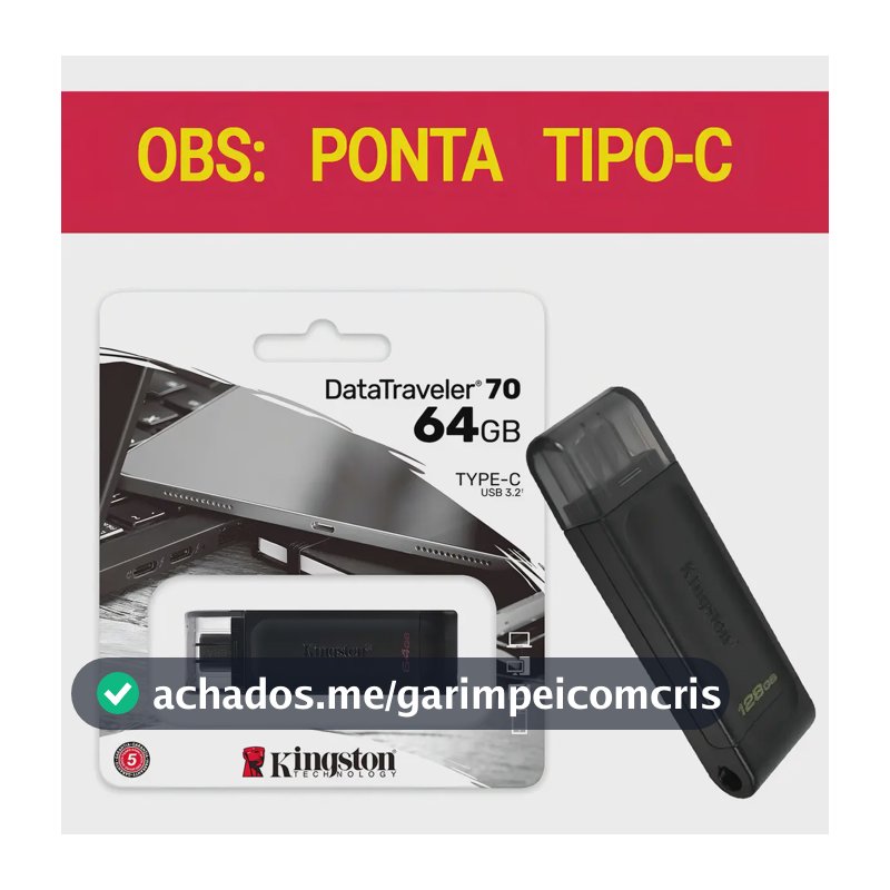 Pen Drive Kingston DataTraveler 70 USB-C 64GB 3.2 Gen 1
