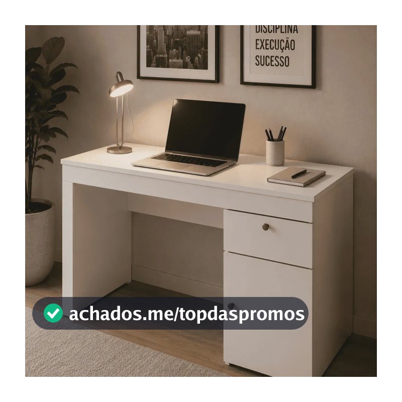 Escrivaninha Para Computador 108 Cm Com Porta E Gaveta Mesa Home Office Escritório Quarto Estudo Notebook Moderna Canela Off White