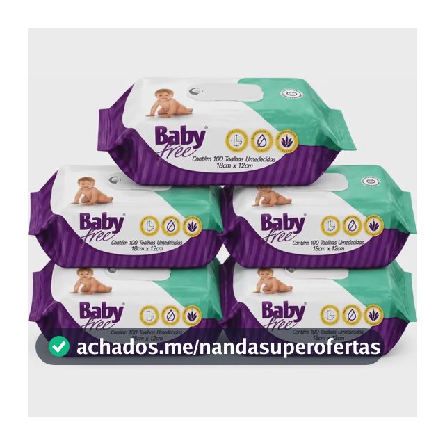 Lenços/toalhas Umedecidos Baby Free 500un Hipoalergênico Kit 5 Pacotes