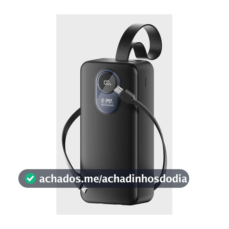 Power Bank Basike 30.000mAh Portátil, Carregamento Rápido 22.5W, com Cabos Embutidos e Display LED para iPhone e Samsung