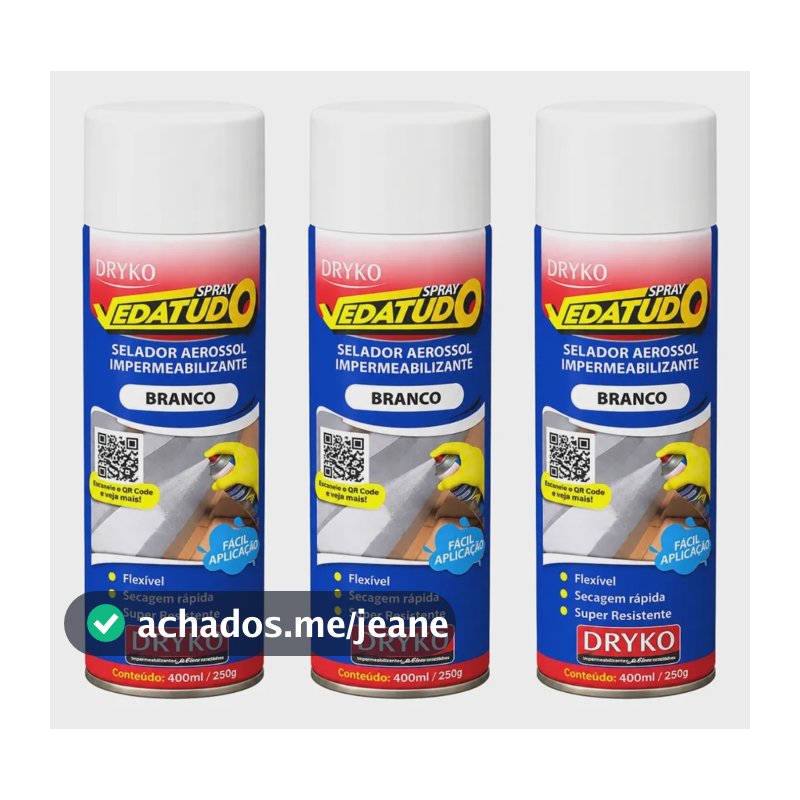Kit 3 Spray Vedatudo Impermeável Cor Branco 400ml Dryko