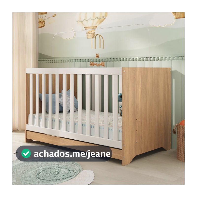 Berço Americano 3 em 1 para Colchão 130x70cm Multimóveis 0527PA Madeirado/Branco