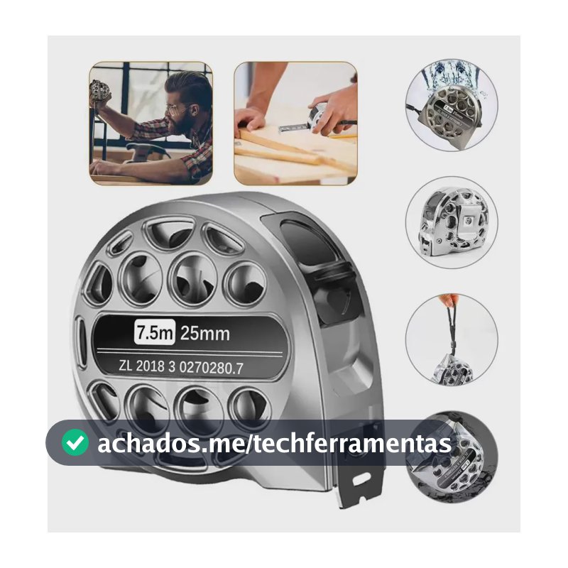 Trena 7,5m25mm Retrátil Aço Inox Anticorrosiva Profissional Aço Inoxidável 304