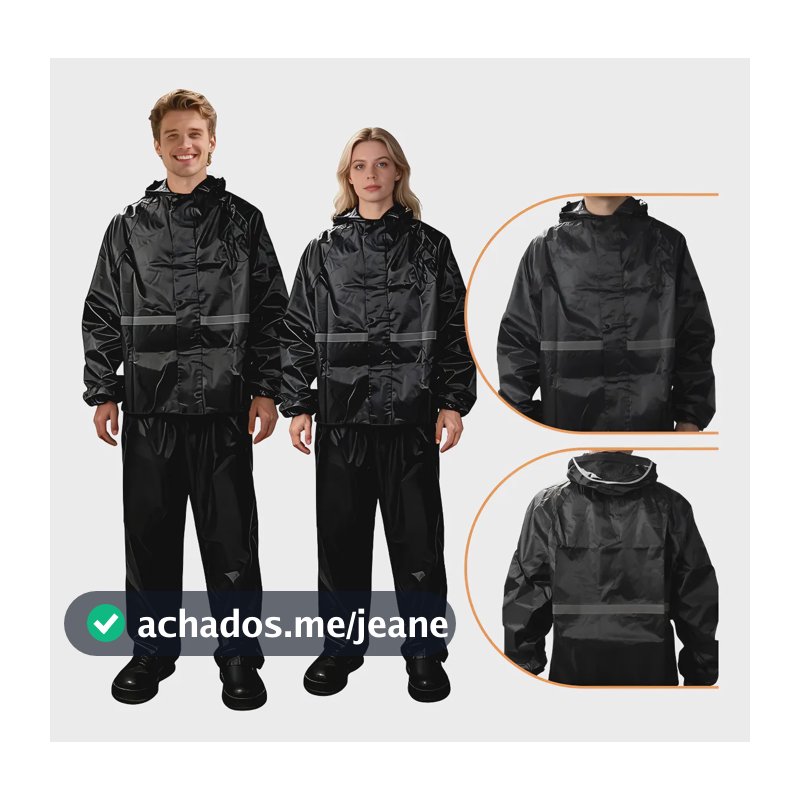 Capa De Chuva Moto Impermeável Pvc Motoqueiro Com Capuz Preto Xl